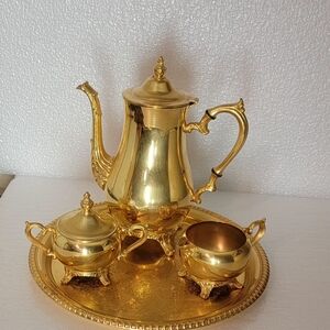 VINTAGE INTERNATIONAL SILVER CO. 5 PIECES  Gold Tea Set